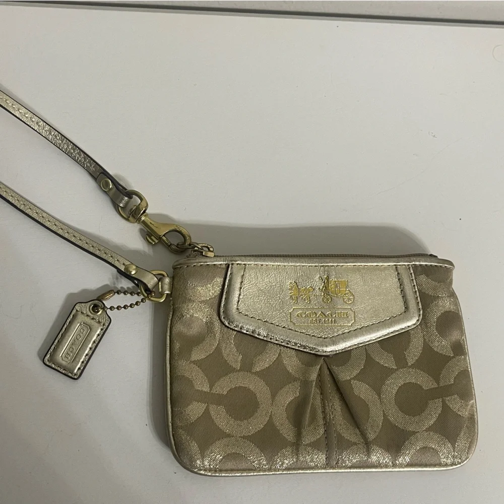 Coach Metallic Gold and Tan Wristlet